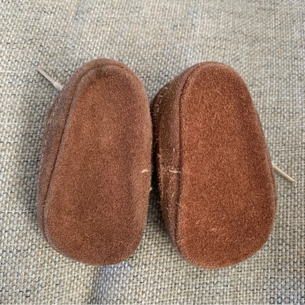 Leather Moccasins Infant Baby Newborn Size 1 Brown Lace Up Shoe Boho